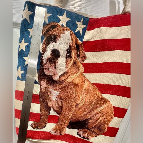 Bulldog American Flag Lined Zippered Canvas Tote - Picture 4 of 4